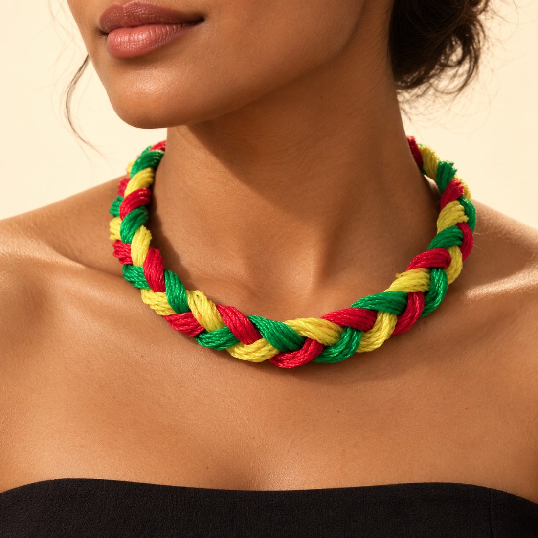 Churna — red, yellow and green net twine, three-strand braid.