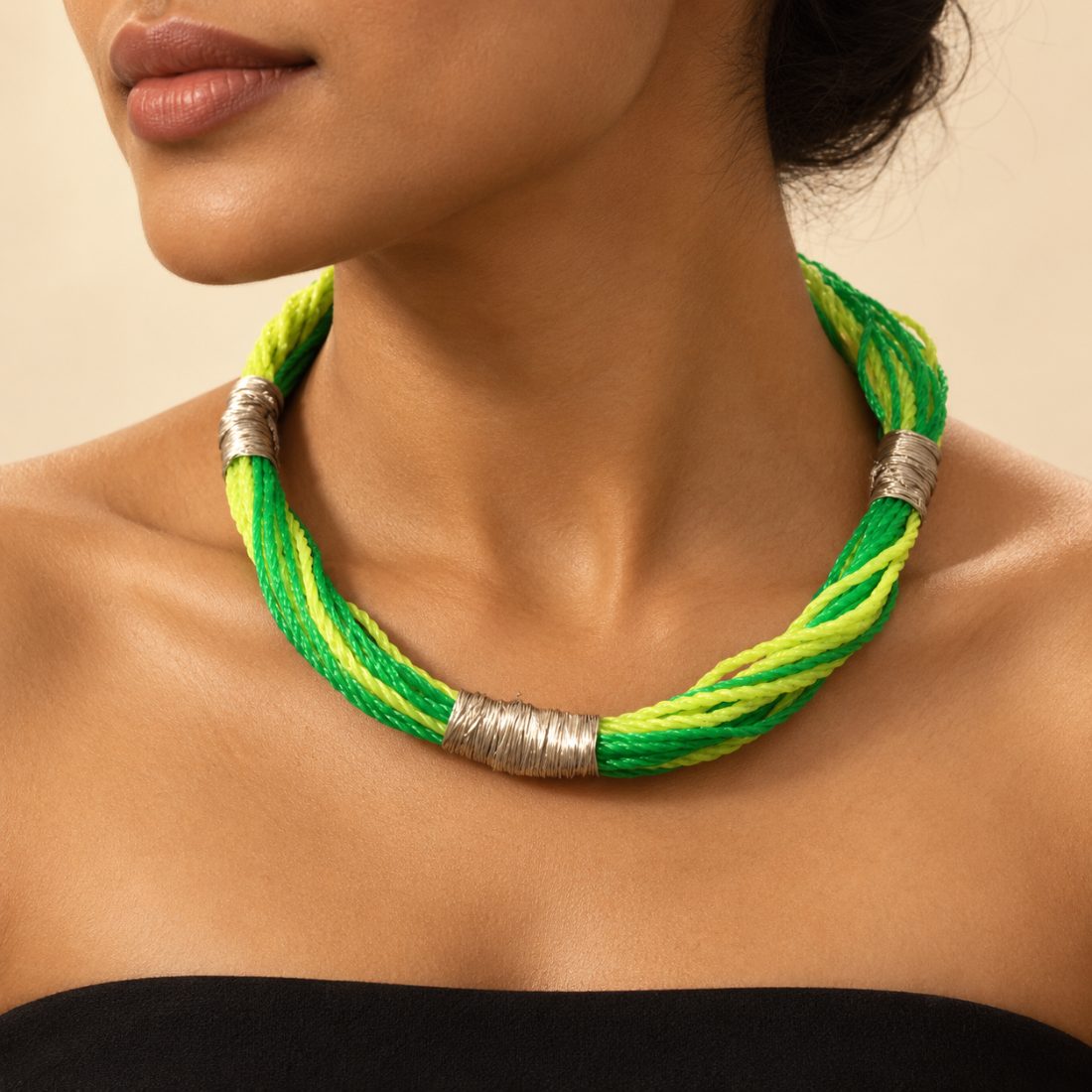 Sandspit — a bundle of lime monofilament, held by three bands of silver-plated wire.