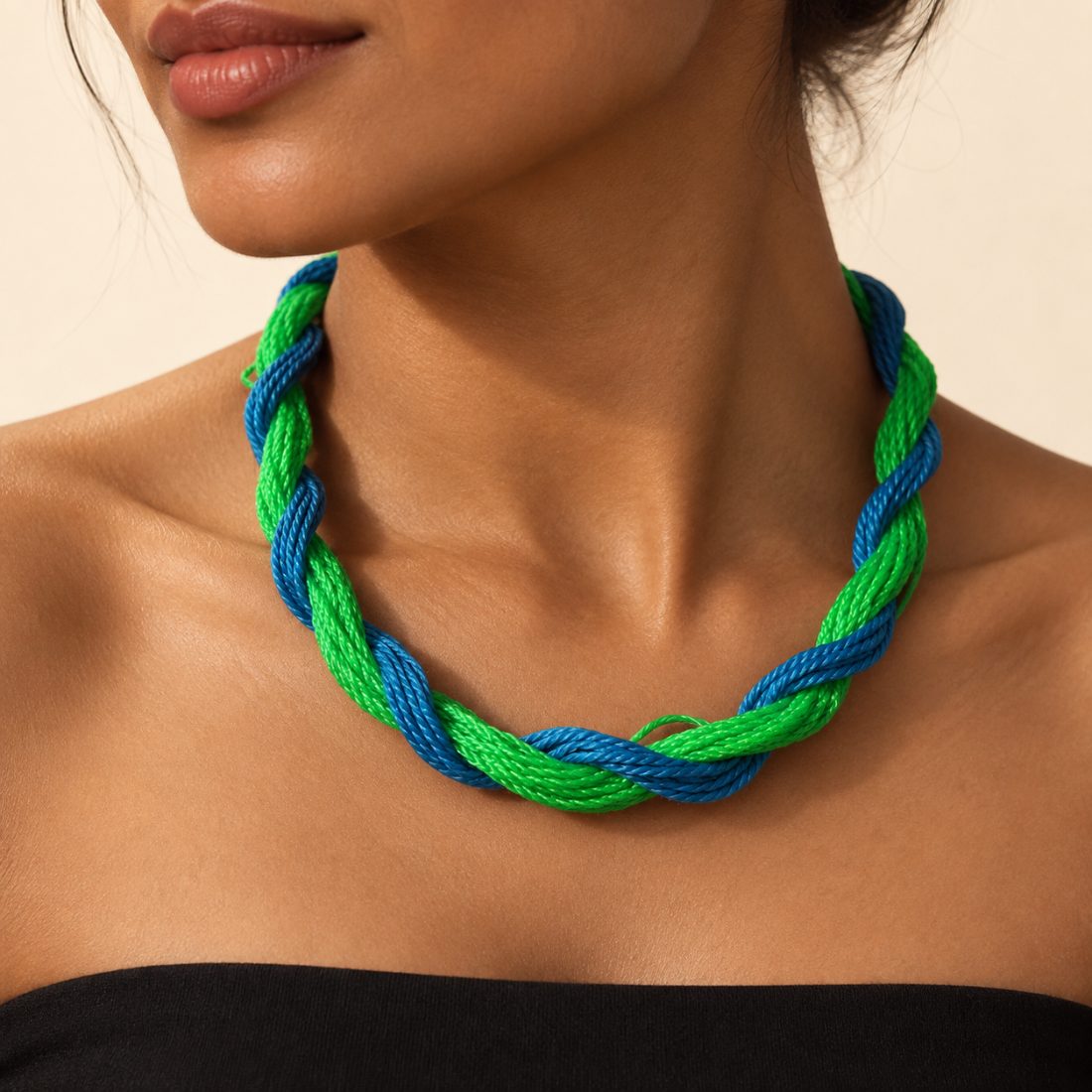 Clifton — cobalt and green net twine, two-strand twist.
