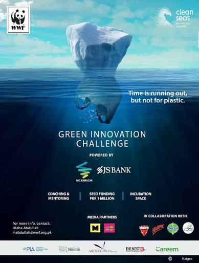 WWF-Pakistan Green Innovation Challenge poster — an iceberg that is a plastic bag