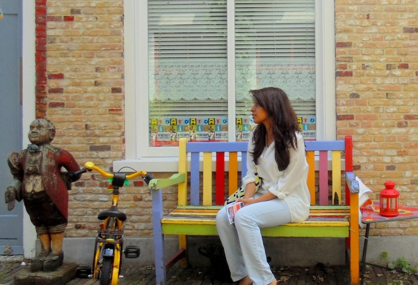 a painted bench in bruges, and a long sit.