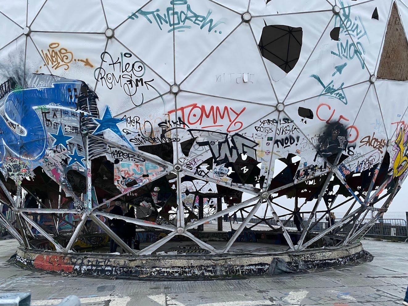 the radar dome, skinned. TOMMY, CLEO, and everyone else who climbed up here.