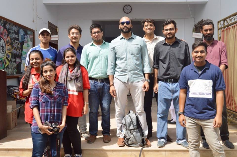 The self-defence campaign team posed on school steps