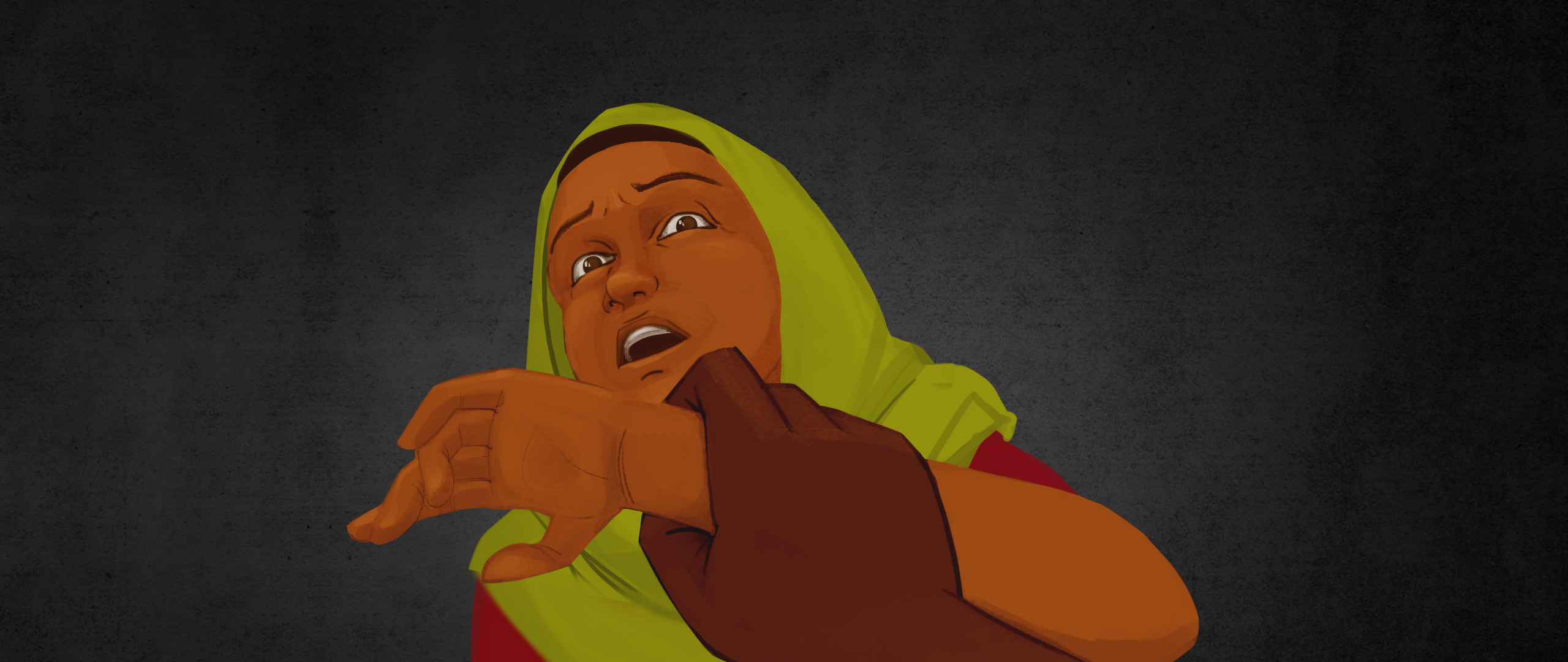 A close-up of fear as a hand reaches for a girl