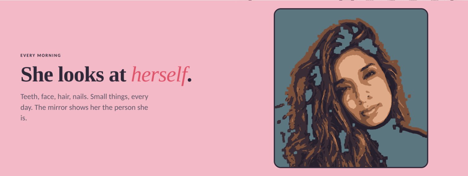 She looks at herself — the mirror, as a posterised photograph
