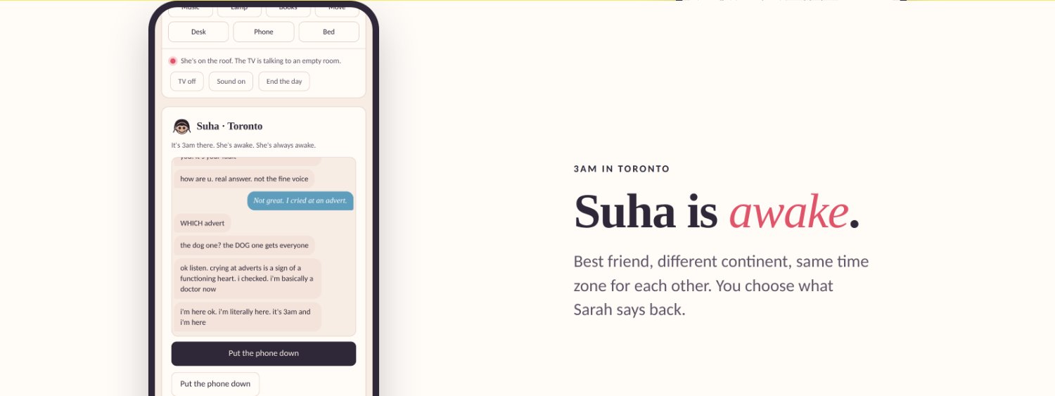 Suha is awake — the 3am chat with her best friend in Toronto